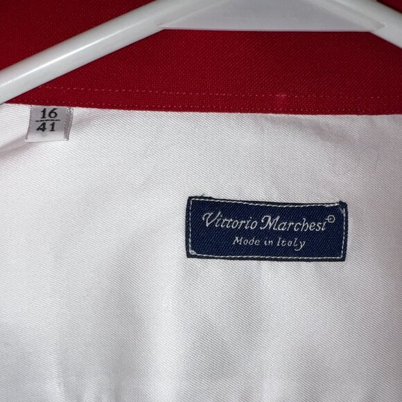 VITTORIO MARCHESI Luxurious Double High Collar Shirt w/Red Loops Size 41/16 NEW! - Picture 6 of 16